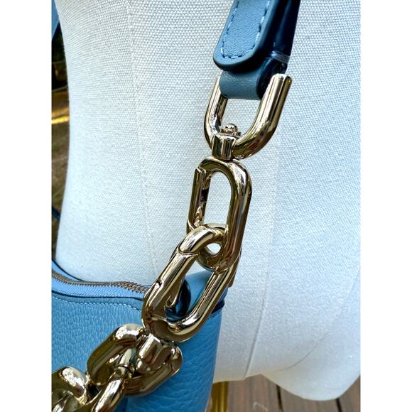 Kate Spade Smile Bag Light Blue Leather Crossbody & Chain Strap Shoulder Purse - Picture 7 of 13
